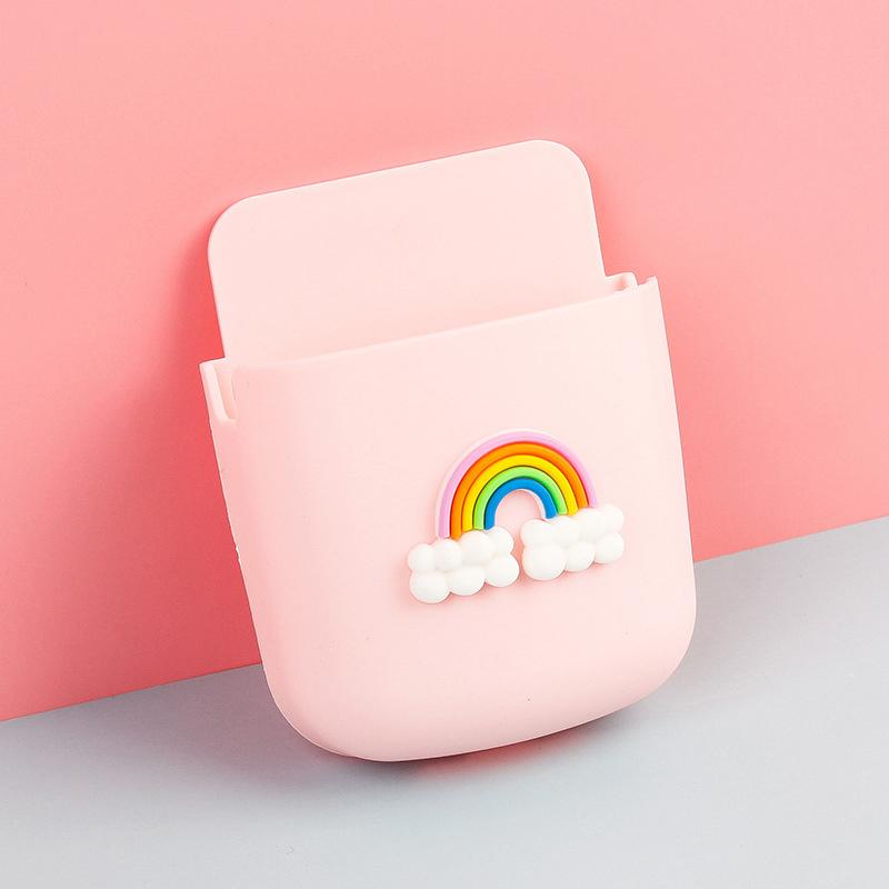 Cartoon Wall Mounted Organizer Storage Box Remote Control Mounted Mobile Phone Plug Holder Stand Wall Charging Multifunctio