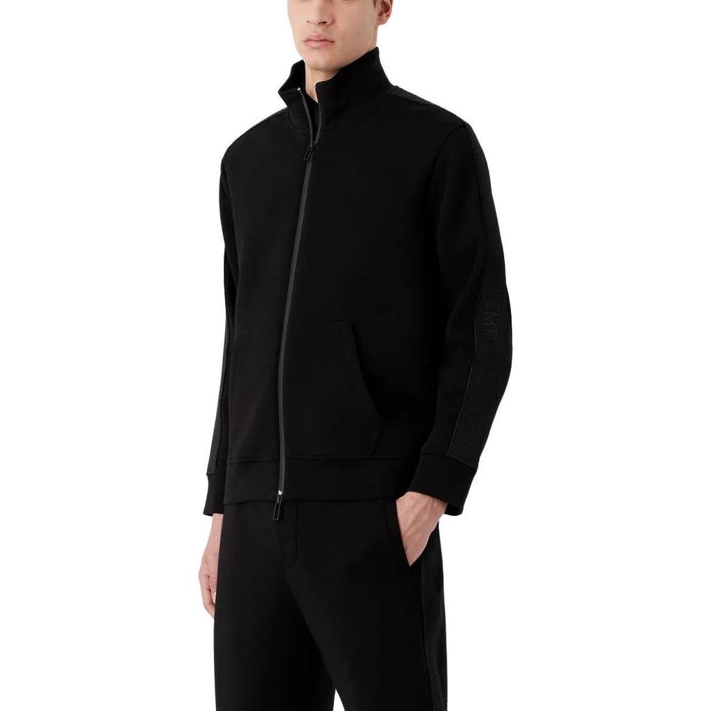 Emporio Armani Solid Color Reversible Plain Knit Logo Full Zip Long Sleeve Jacket Men jackets Black 3R1MBA1-JHSZ1-0999