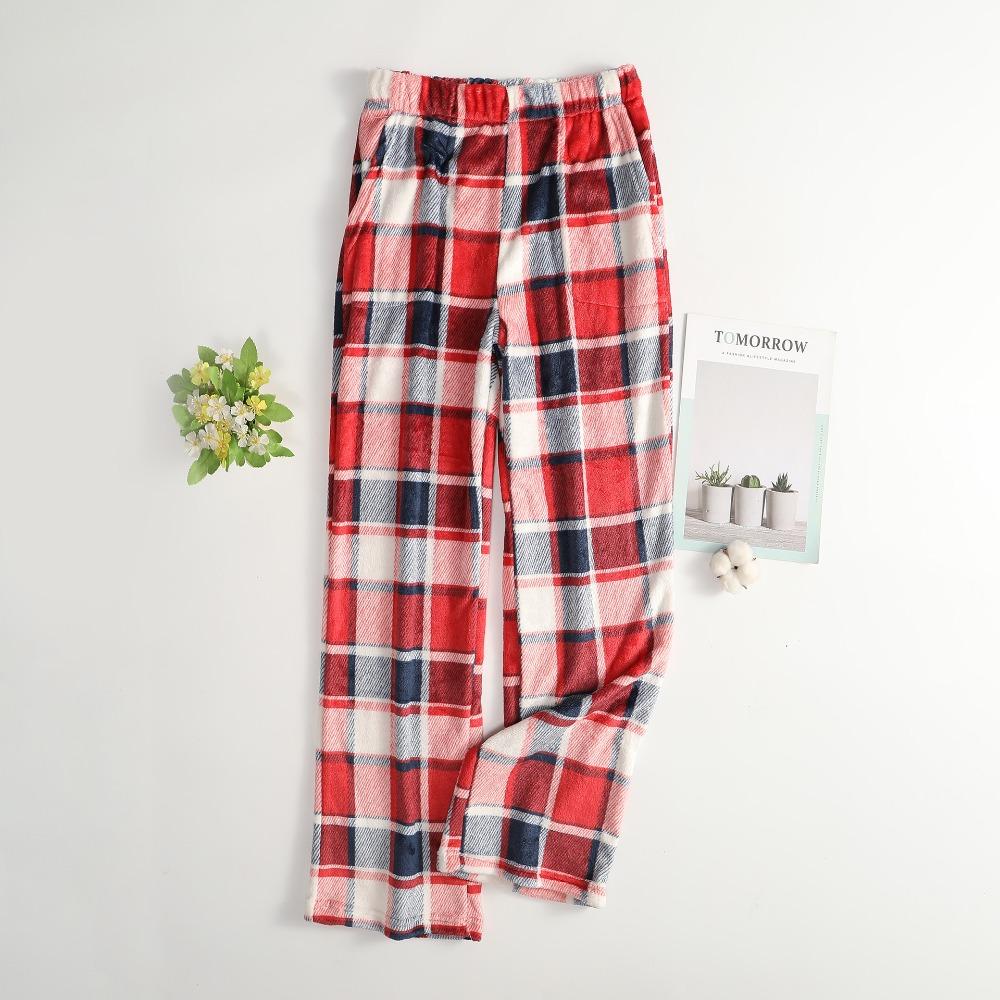 Women's Elastic Waist Plaid Fleece Pajama Pants Loose Fit Sleep Pants For Loungewear