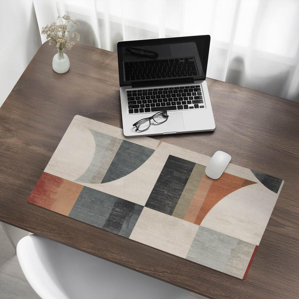 Protective Desk Pad with Retro Geometric Shapes Graphics 90x45 Cm