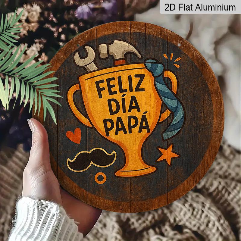 2D Flat - 1pc Round French Aluminum Sign, Vintage Decorative Plaque About "Happy Father'S Day", "Father'S Day Gift" Decorative Sign, Suitable for Dad