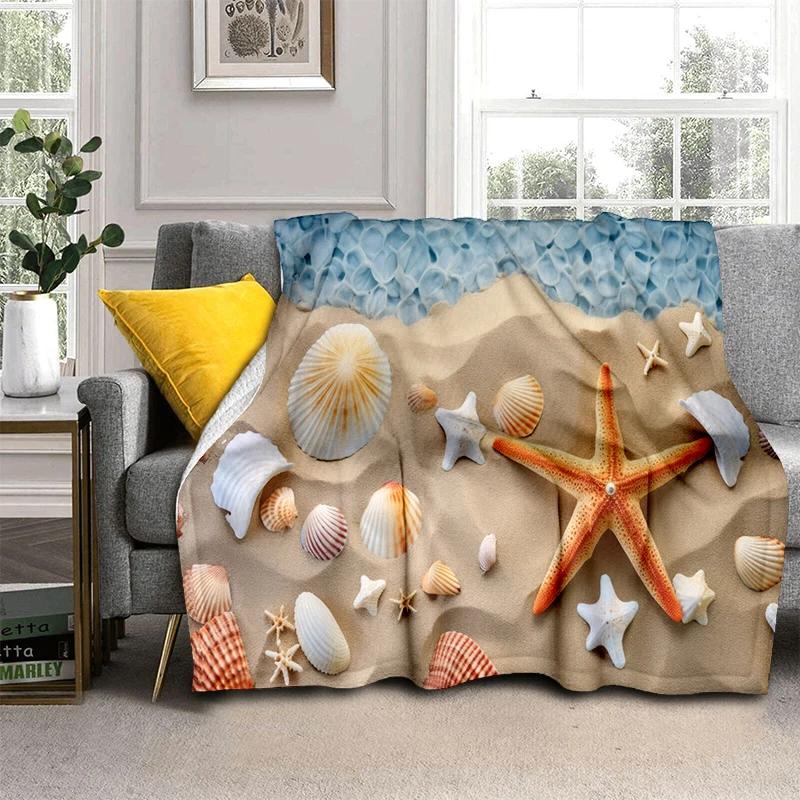 3D Starfish Beach Shell Sea Star Sand Blanket,Soft Throw Blanket for Home Bedroom Bed Sofa Picnic Travel Office Cover Kids Gift