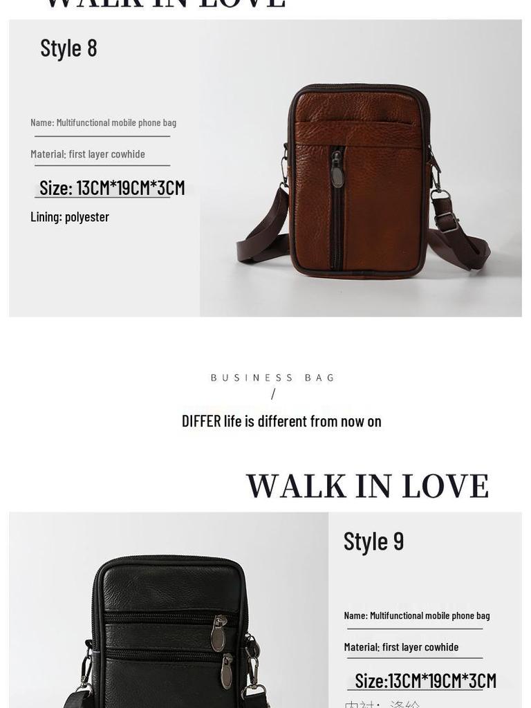Genuine Leather Men's Vertical Crossbody Phone Waist Bag with Belt Loop (8-Inch)