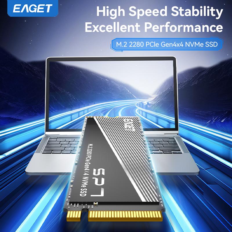 EAGET PCle Gen4x4 NVMe M.2280 SSD Bis zu 7400MB/s Hochgeschwindigkeits-internes Solid-State-Laufwerk für PC, Laptop & Gaming, ultraschnelle Datenübertragung