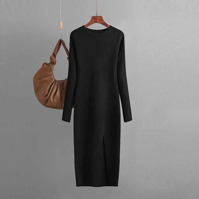 Elegancka sukienka jesienno-zimowa nowa dopasowana sukienka z dzianiny dla kobiet odzież wewnętrzna i zewnętrzna z długim rękawem obcisła sukienka sweterkowa