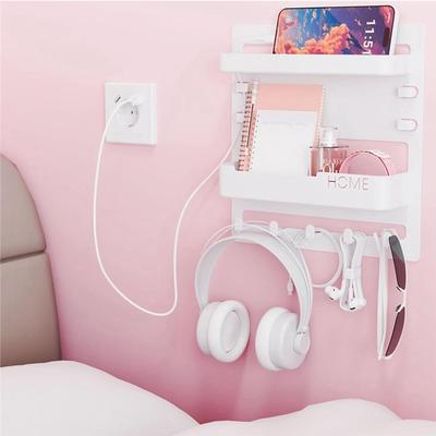 Bedside Wall Organizer, Floating Shelves For Dorm Beds, Rv Small Rooms And Nightstands, Wall-Mounted Shelf System White