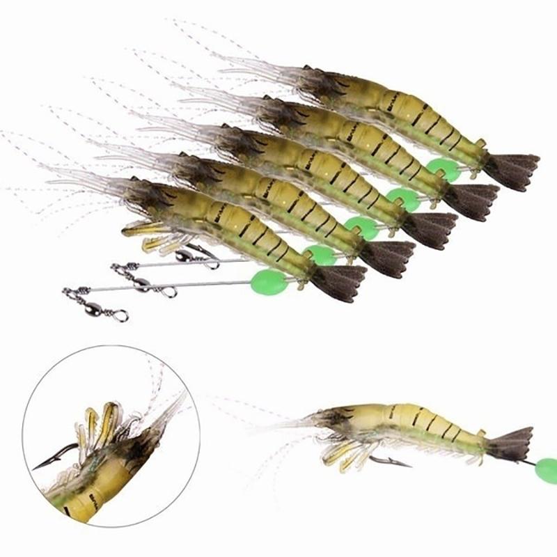 10pcs Silicone Soft Shrimp Simulation Noctilucent Soft Prawn Fishing Lure Hook Bait (Size: 10 cm)