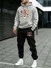 Men's Christmas-print Two-piece Set, Featuring A Hoodie and Pants with Pockets and A Drawstring; Suitable for Outdoor Activities in Autumn and Winter.