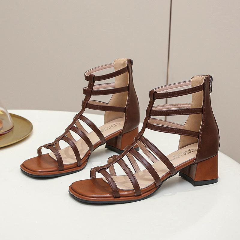 Fashion Women Summer New High-heeled Platform Shoes Women Fashion Square Toe Hollowed Out Sandals Solid Color Sexy Party Dress Sandals