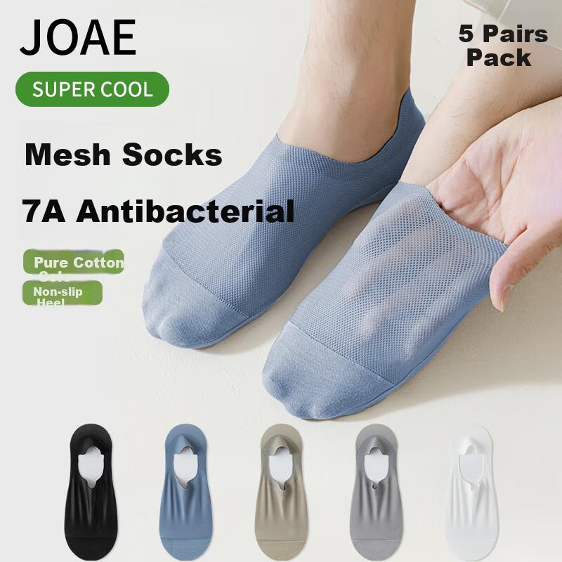 JOAE [Pure Cotton Non-Slip] Mesh Boat Socks for Men, Non-Slip Invisible Shallow Breathable Short Socks