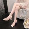 2025 Summer New Rhinestone Sandals with Thick Heels Slippers Women's Wear with Skirts Are Beautiful and Thin High Heels