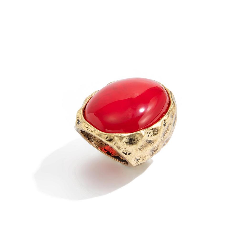 Anello in Resina con Gemma Stile Maillard - Ornamento Geometrico Irregolare Retro per Dito