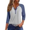 Women's Fashion Casual Raglan Sleeve Colorblock V-Neck Three-quarter Sleeve Decorative Button T-shirt Top