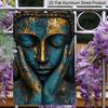 2D Flat - 1pc Vintage Statue Aluminum Wall Art, 8.0 X 12.0 Inch Decorative Sign, Zen Inspired Durable Hanging Plaque, Rustic Bronze and Turquoise