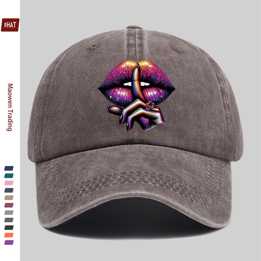 pc Purple Lip Pattern Printed Baseball Cap Fashion Casual Printed Design Golf Hat Home Leisure Decor Hat Comfortable Lightwe