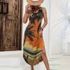 Women Sleeveless Long Dress Casual Loose Fit Hawaiian Print Maxi Dress Summer Beachwear Side Slit Sleeveless Sundress