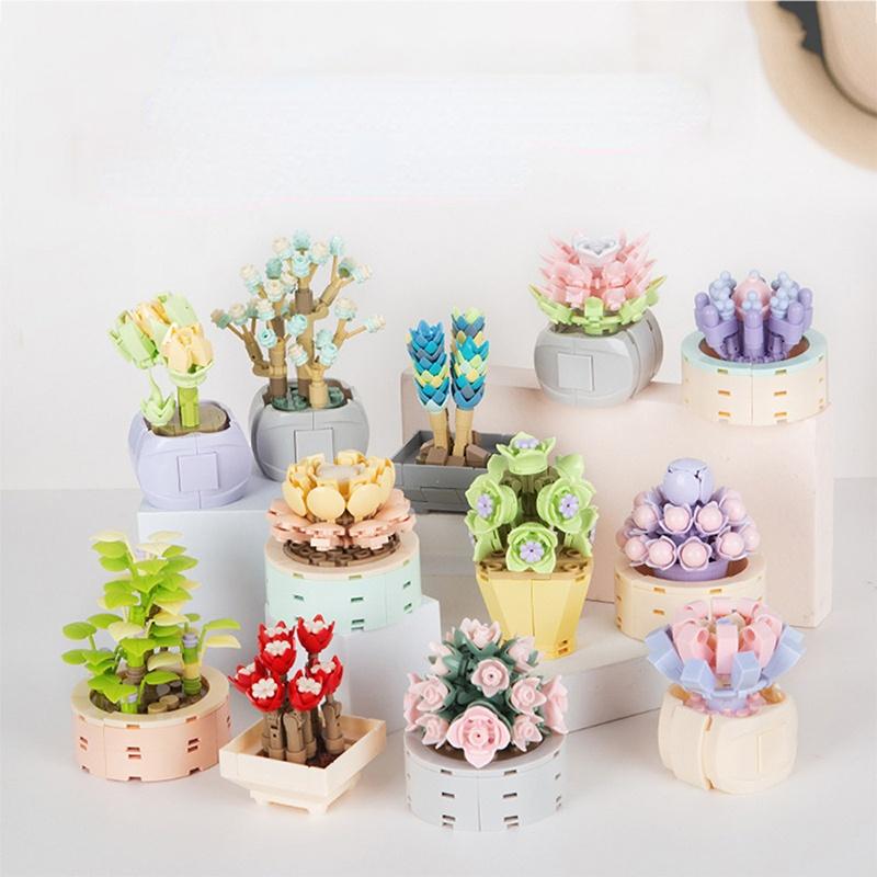 Bonsai Building Blocks City Creative Pant Flower Block Building Bricks Construction Flowers DIY Potted Blocks Gift.