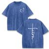 2026 Vintage Acid Wash Black Minimal Faith Script Graphic T Shirt Heart Cross Line Print Oversized Unisex Casual Short Sleeve Te