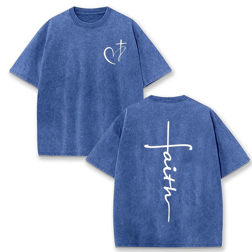 2026 Vintage Acid Wash Black Minimal Faith Script Graphic T Shirt Heart Cross Line Print Oversized Unisex Casual Short Sleeve Te