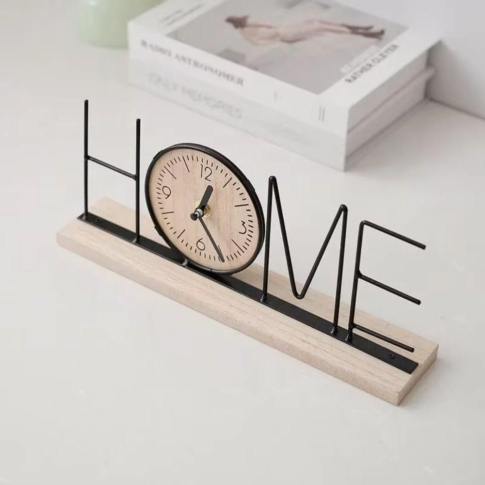 Minimalist Iron Craft Clock Creative Wood Retro Clock Simple European Desk Clock  Office Decor