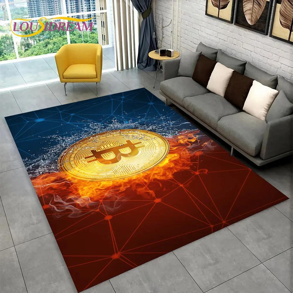

3D ковер с виртуальной валютой в биткойнах, большой ковер для гостиной, спальни, дивана, игровой комнаты, коврик для декора, детский нескользящий напольный коврик 50x80cm20x32in