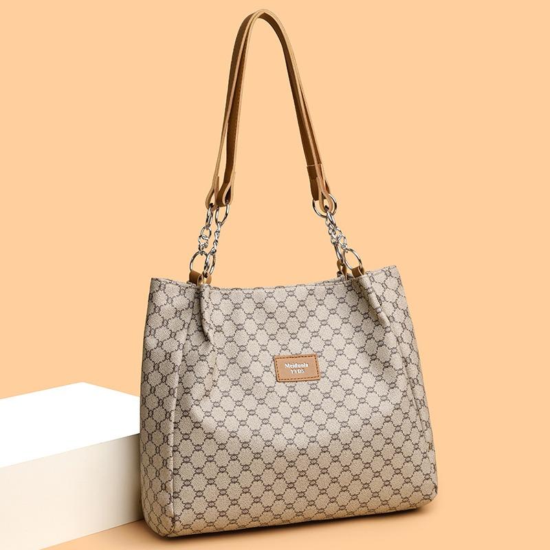 Women's Retro Fashion PU Soft Leather Commuter Large Capacity Tote Bag Fashionable Women's Old Flower Pattern Shoulder Bag