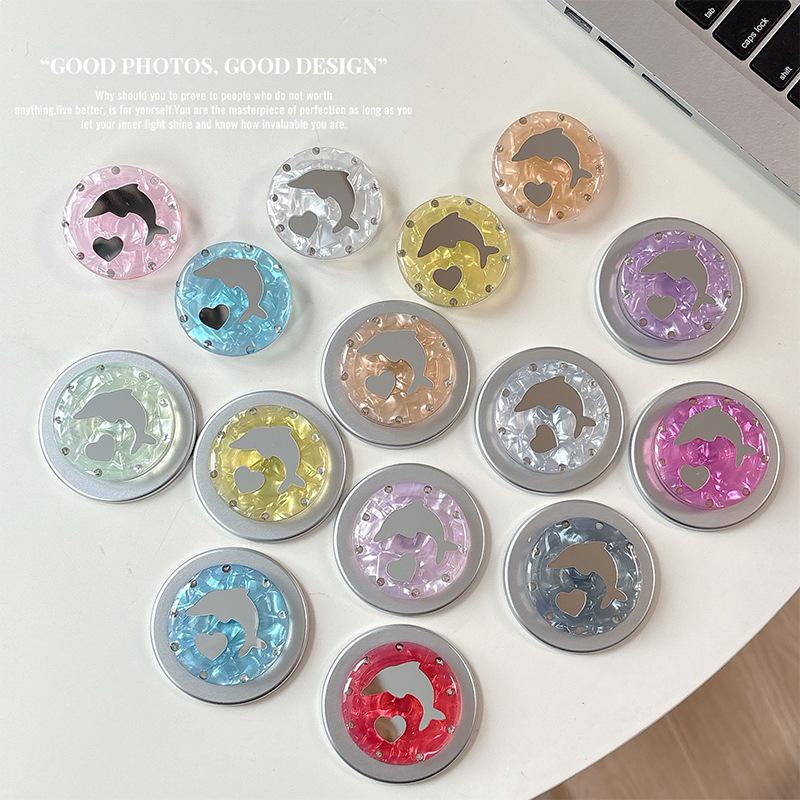 Rhinestone Dolphin Heart Mirror Magnetic Phone Holder - Stylish Desktop Accessory for Women