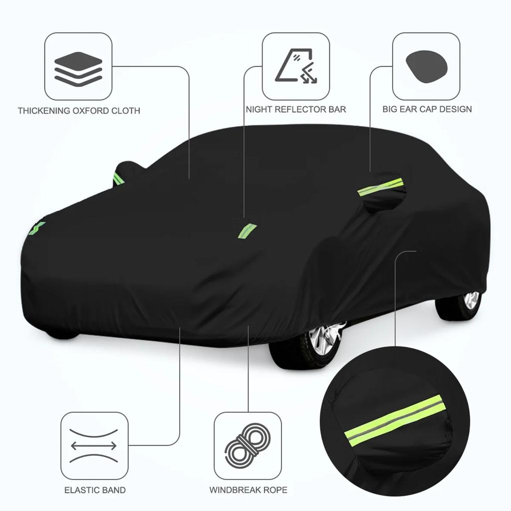 Universal Car Cover For Sedan Waterproof All Weather Anti-UV Outdoor Protections, Black 3-L