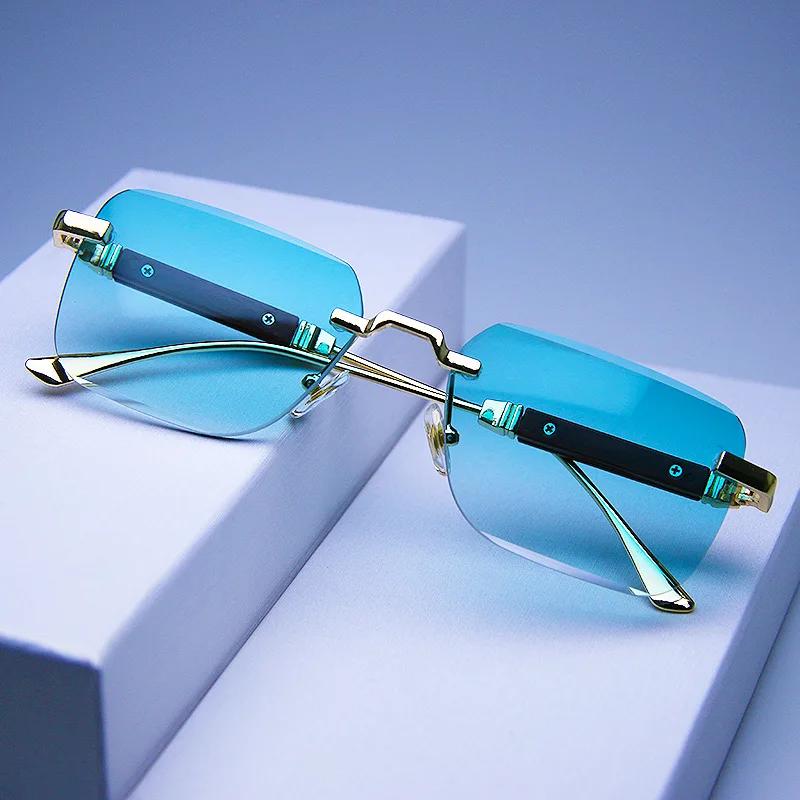 Women Men Shades Rectangle Sun Glasses For Female Male Summer Traveling Uv400 Rimless Sunglasses Metal Fashion