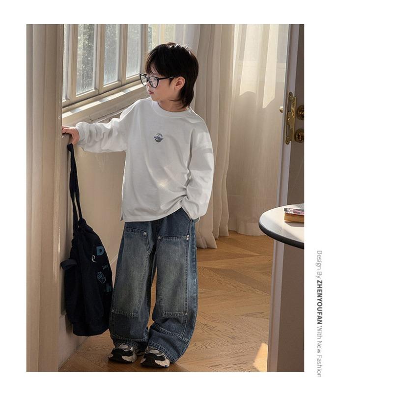 Boys Children Casual Loose Long Sleeve Cotton T Shirt Kids Tops