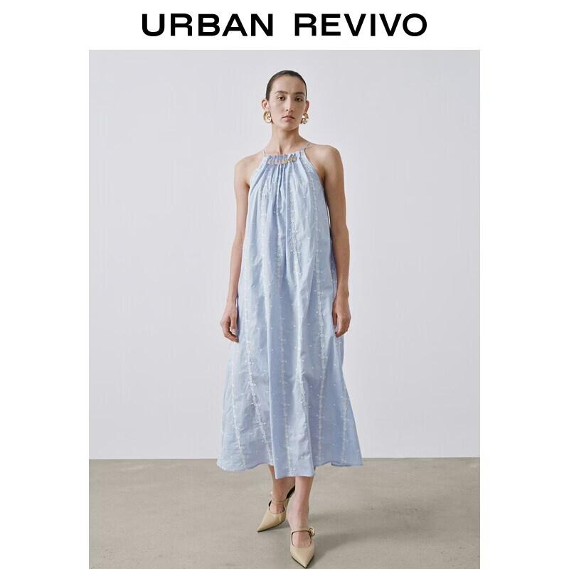 UR2026 Women s Embroidered Cotton Strap Maxi Dress L