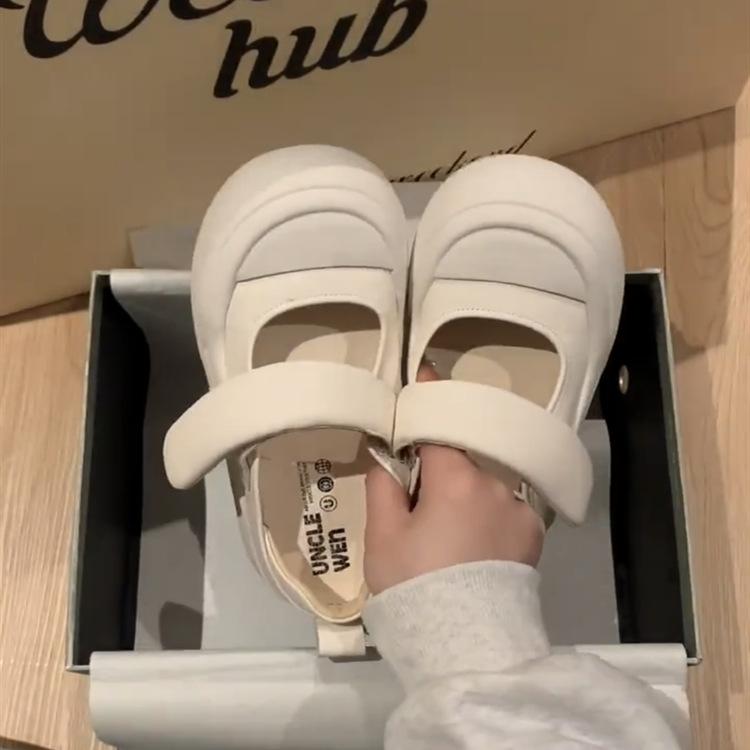 

Puff Soft Bread~ Big Head Casual Mary Jane Shoes Women s Velcro Ugly Cute Platform White Shoes Versatile Single Shoes 40