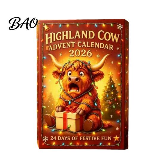 Birthday Gifts for Children 3D Highland Cow Advent Calendar, 24-Day PVC Figure Countdown Ornament Set, 24 Days Surprise Toys Unique Christmas