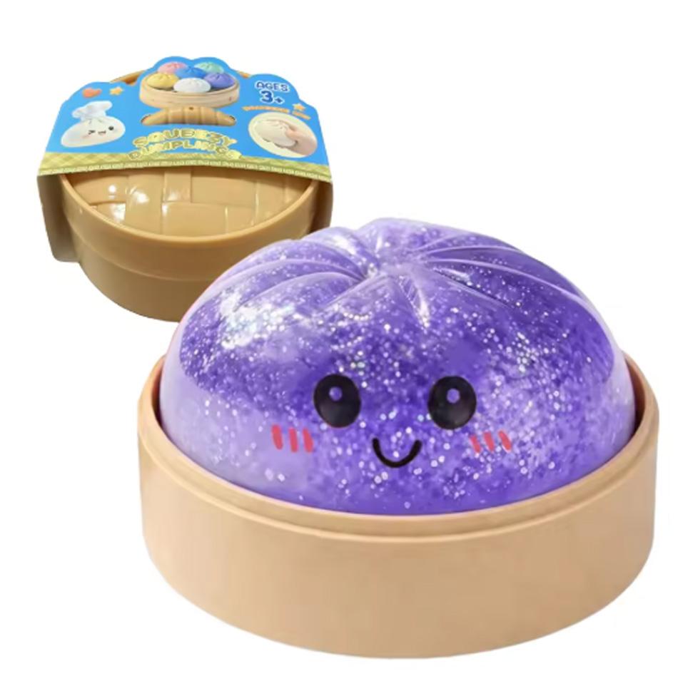 Ling Water Droplet Dumpling Squishy Toy With Cute Face & Mini Steamer Basket, Soft Tpr Stress Relief Squeeze Toy