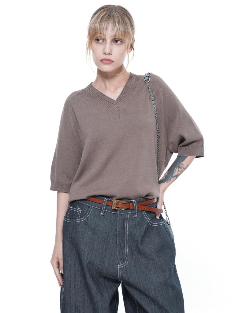 Chaenseseunoi Cool Raglan Slit V-Neck Half Knit (4 Colors)/Rsvhk