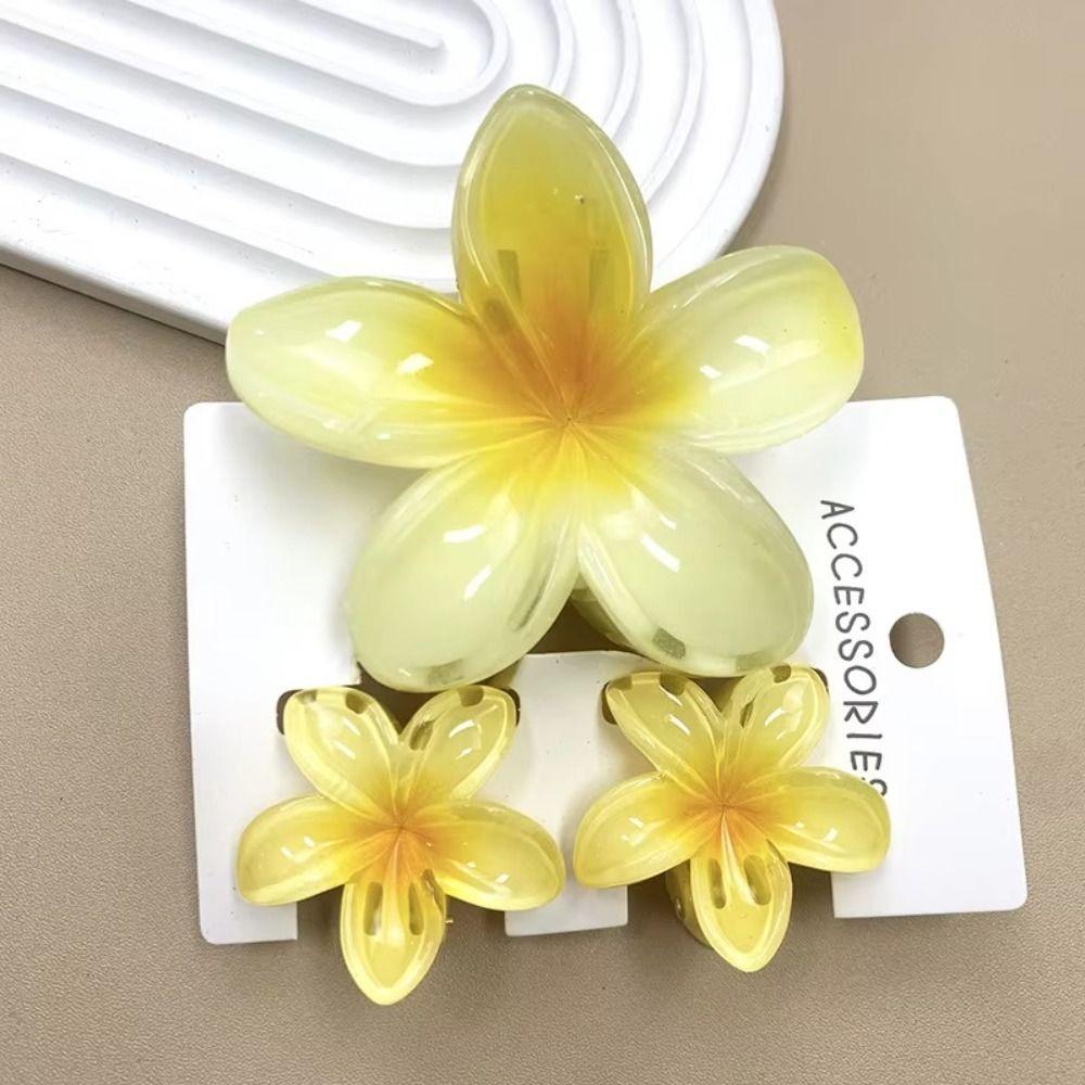 3Pcs/Set Hawaiian Flower Colroful Gradient Hair Claws Ponytail Cip Plumeria Flower Shark Clip Barrettes Hairpins For Women Girl