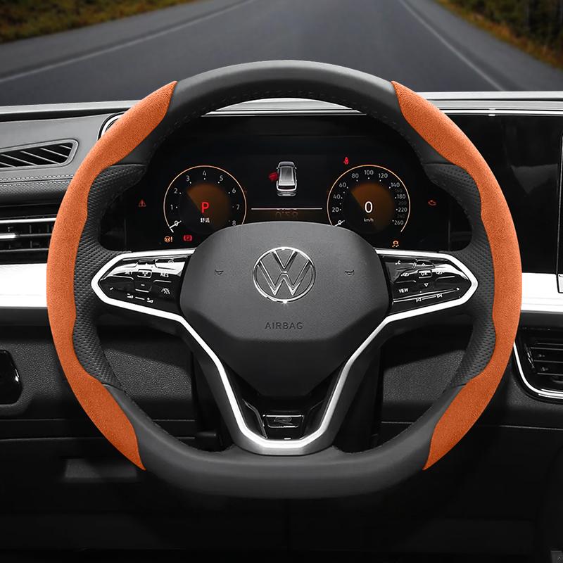 Suitable for Volkswagen Anti-Slip Buckle Segmented Suede Steering Wheel Cover Suitable for Polo Golf 5 6 7 Gol Cc Passat B6 B8 Jetta Scirocco T4