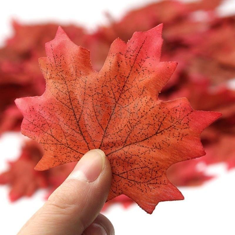Pack of 50Pcs Artificial Fall Autumn Maple Leaf Silk Leaves Wedding Garden Decorations - Orange