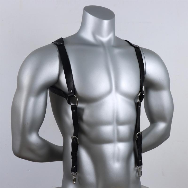PU Leathers Suspenders for Men, Vintage Men Harness Punk Apparels Strap Chest Shoulder Belt Accessories