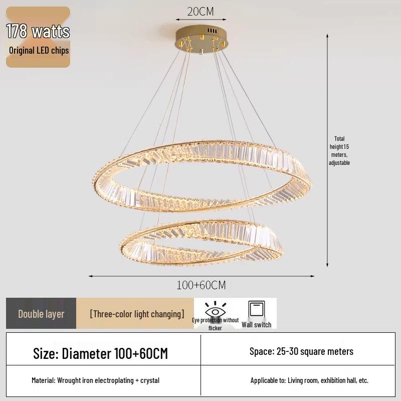 High-End Crystal Pendant Light for Living Room, Loft, Villa, Hotel, and Bedroom