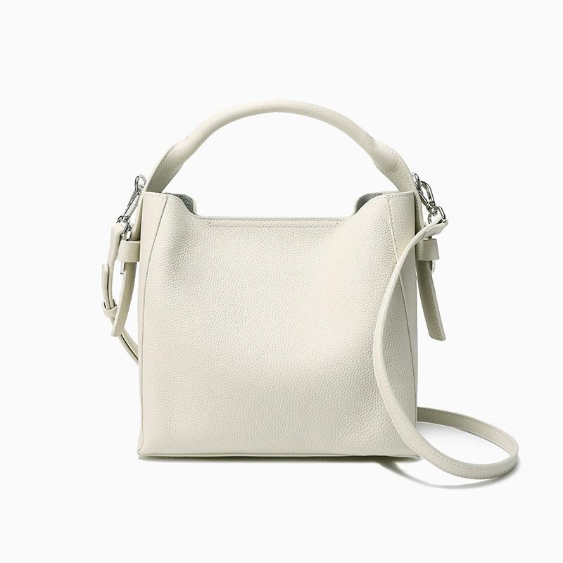 New Top Layer Cowhide One-shoulder Food Basket Bag for Women Versatile Simple Casual Crossbody Bucket Bag for Women