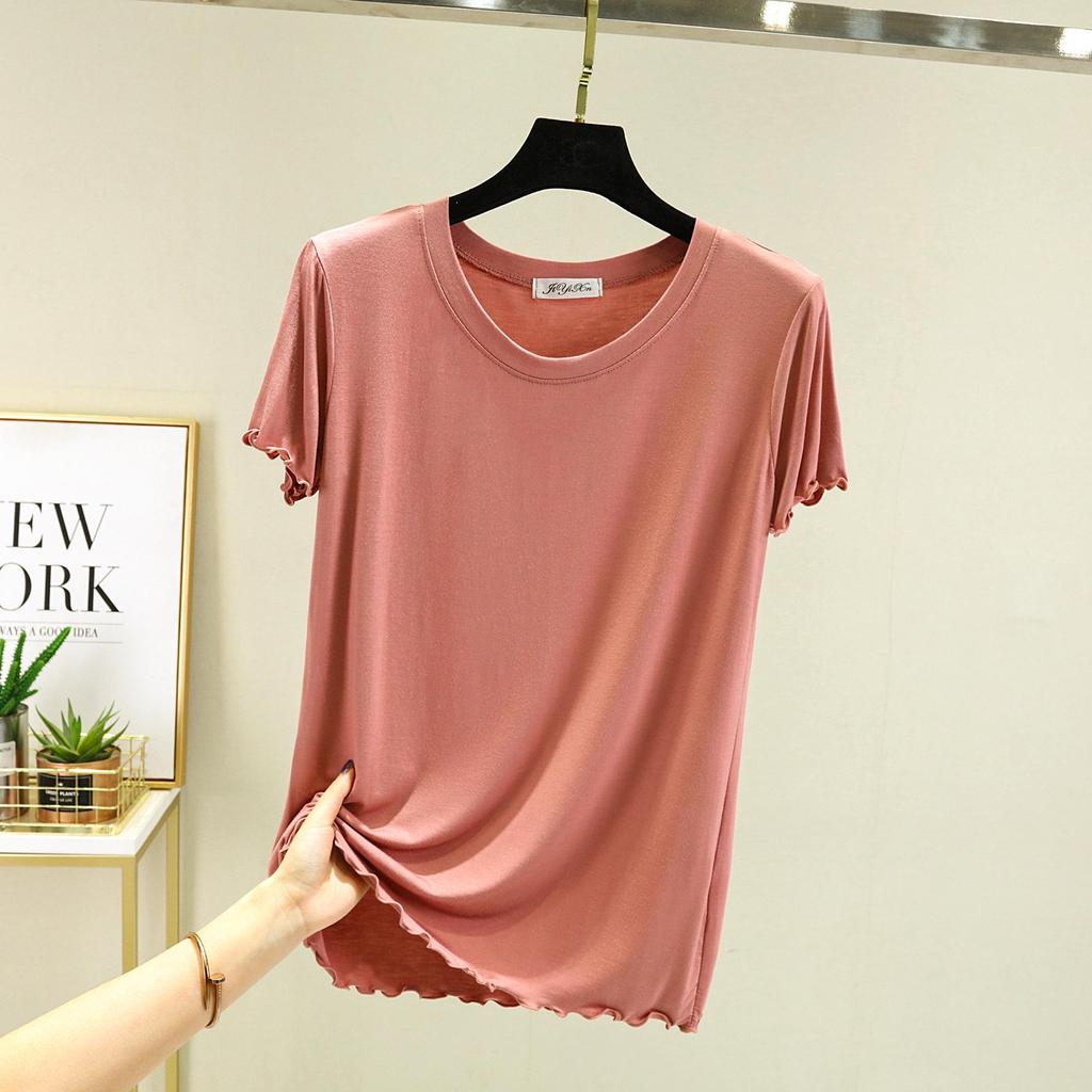 Damen Slim Fit Sommer Ice Silk Kurzarm-Oberteil