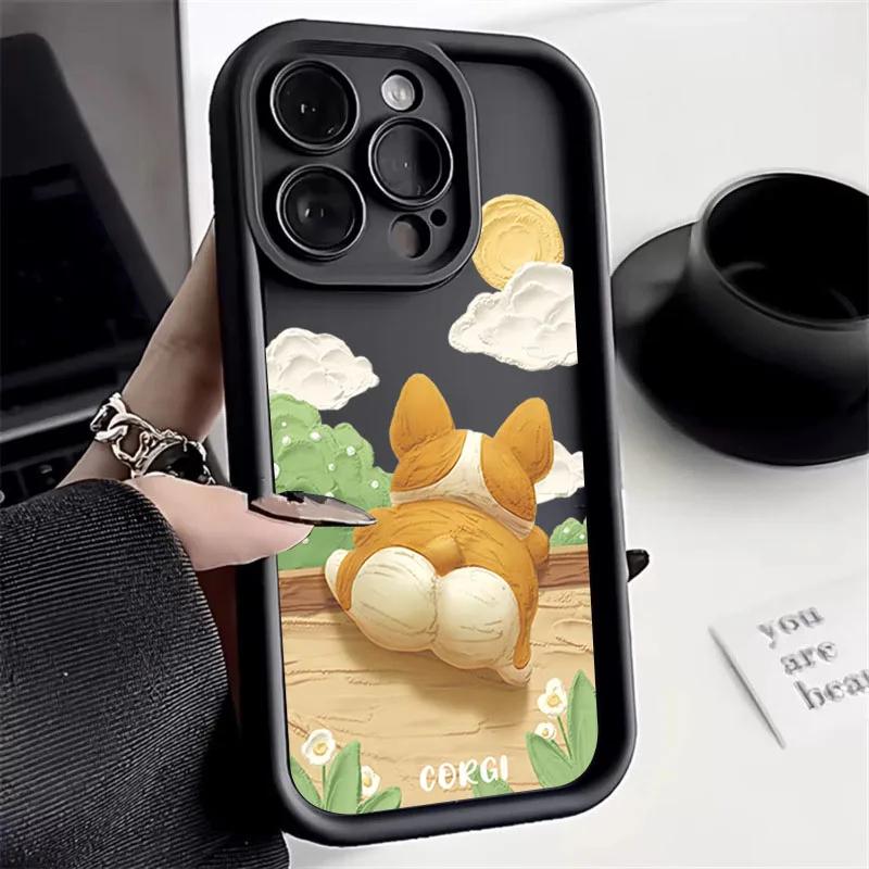 Cute Cartoon Corgi Dog Silicone Phone Case For iPhone 14 Pro Max Cases iPhone 11 12 13 15 XS XR X 7 8 Plus Shockproof Soft Cover