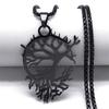 Artistic Lotus Flower Pendant Necklace for Women Men Stainless Steel Black Color Yoga Healing Chakra Necklaces Goth Jewelry