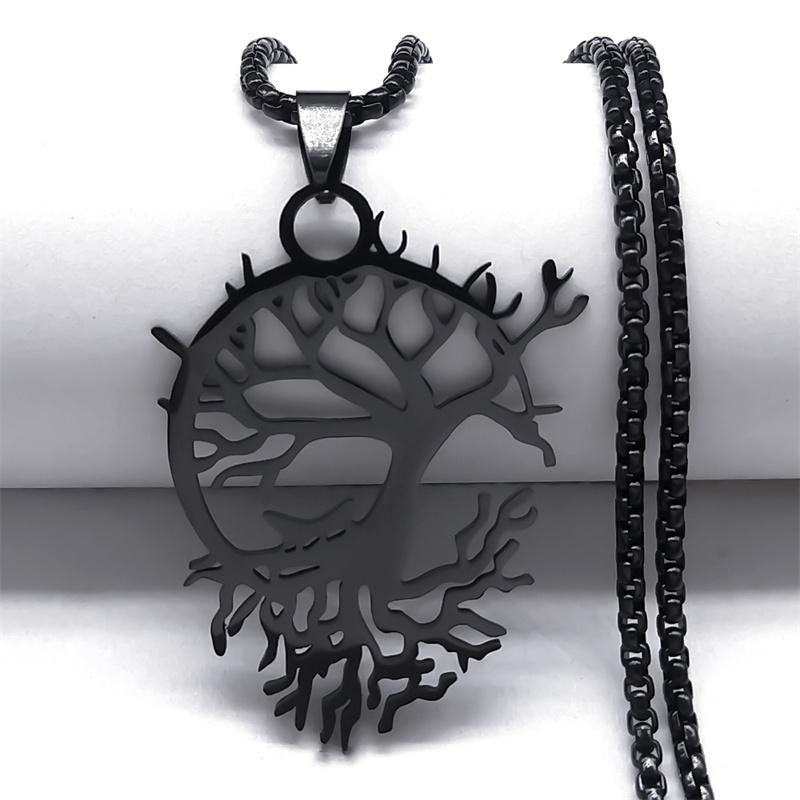 Artistic Lotus Flower Pendant Necklace for Women Men Stainless Steel Black Color Yoga Healing Chakra Necklaces Goth Jewelry