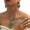New Vintage Indian Style  For Woman Turquoise Stone  Sets Necklace Earrings Ring Set For Bridal Wedding Party Gift