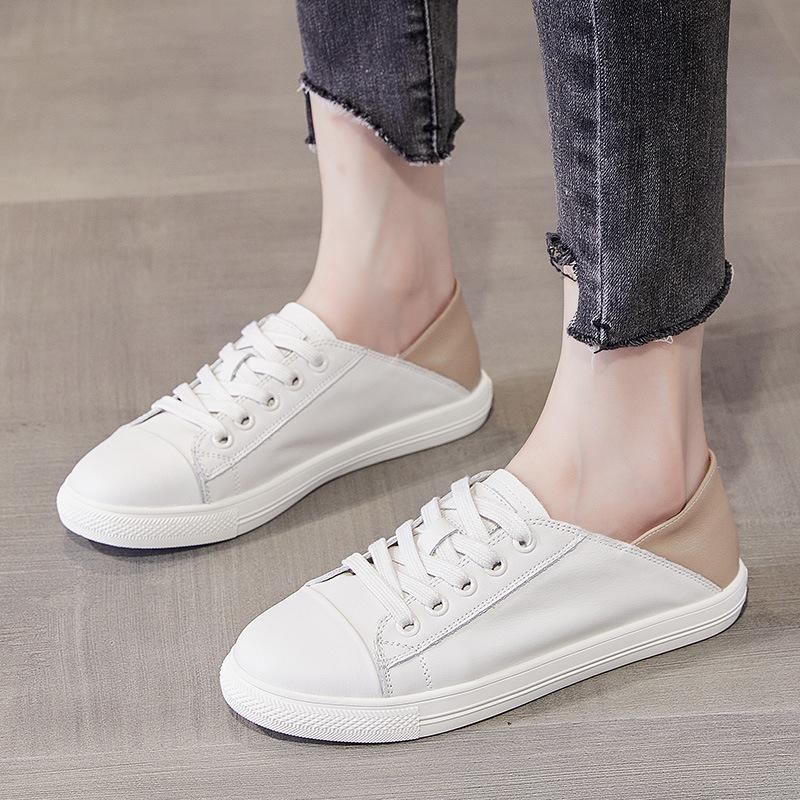 The First Layer of Cowhide Little White Shoes Women's New Versatile Single Shoes, Pregnant Women's White Shoes, Genuine Leather Autumn Board Shoes