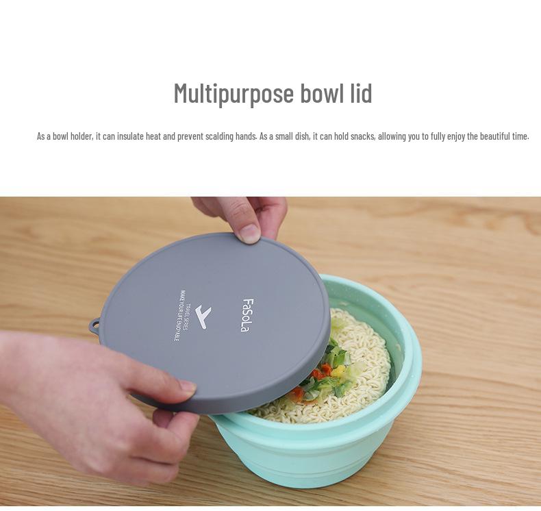 Portable Silicone Folding Bowl with Lid - Heat Resistant, Telescopic Noodle & Picnic Travel Ware