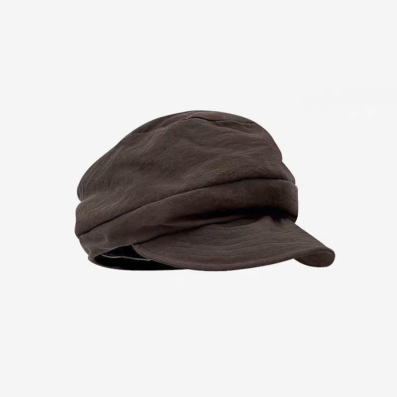 Retro Yamamoto style thin breathable washed linen pleated design octagonal hat temperament show face small equestrian hat