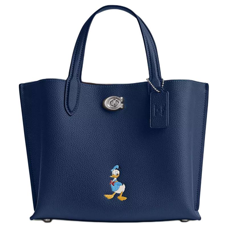 

COACH Disney co-branded Willow 24 brand logo lock closure pebbled leather tote bag tote bag shopping bag handbag medium women s dark blue синій